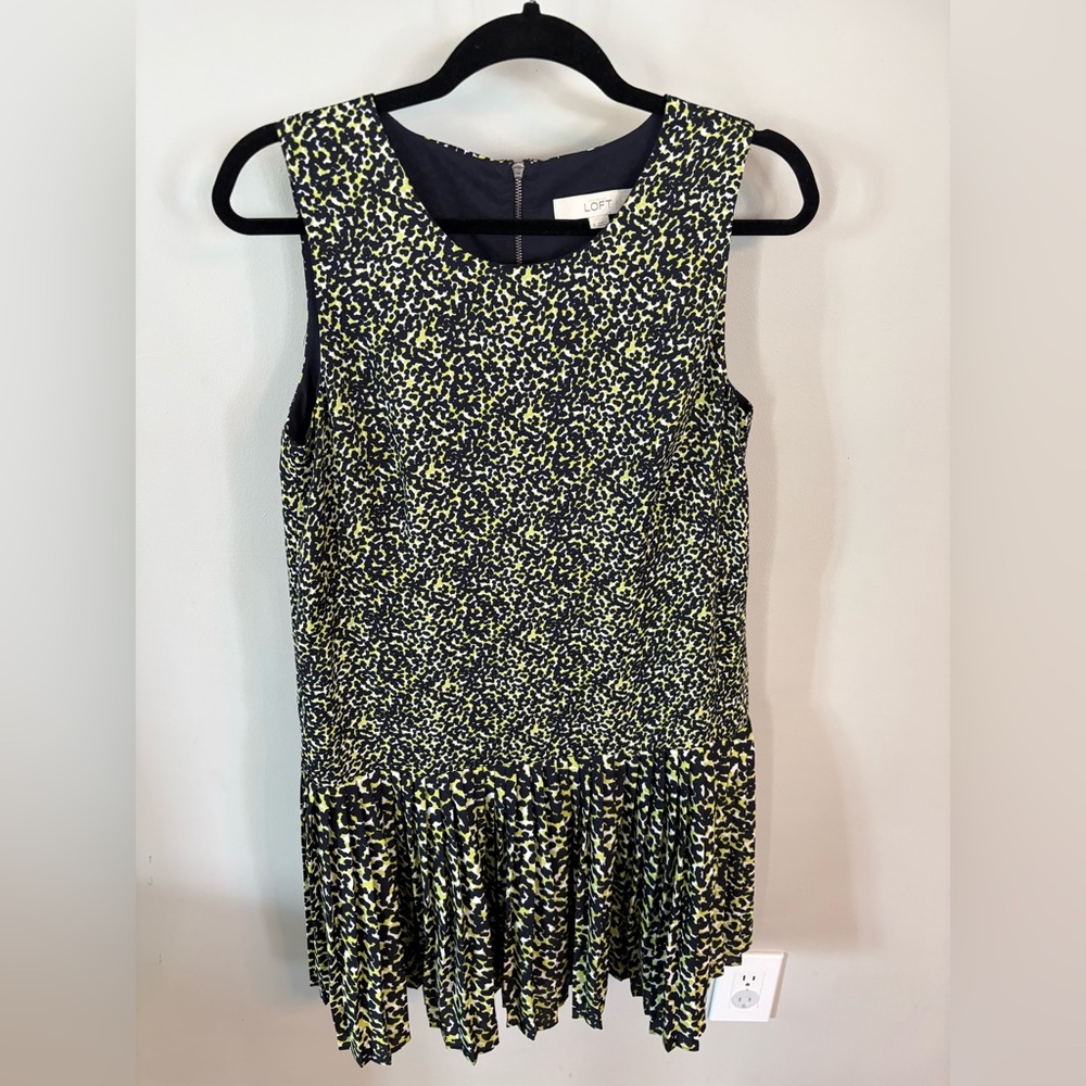 LOFT Black and Yellow/green Abstract Midi Dress, 8